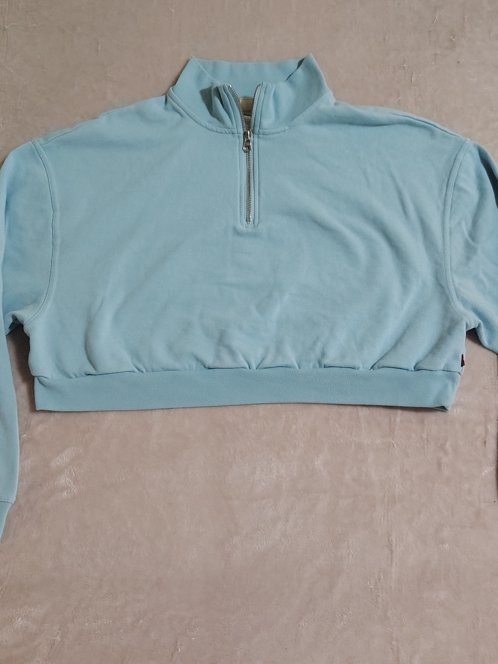 Levi's Cropped Half-Zip Sweatshirt in Pale Blue